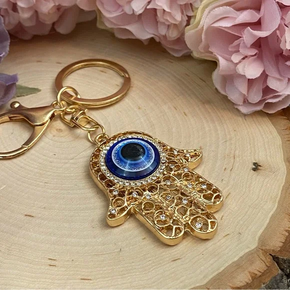 Bohemian Crystal Hamsa Hand with Evil Eye Keychain - Picture 11 of 15